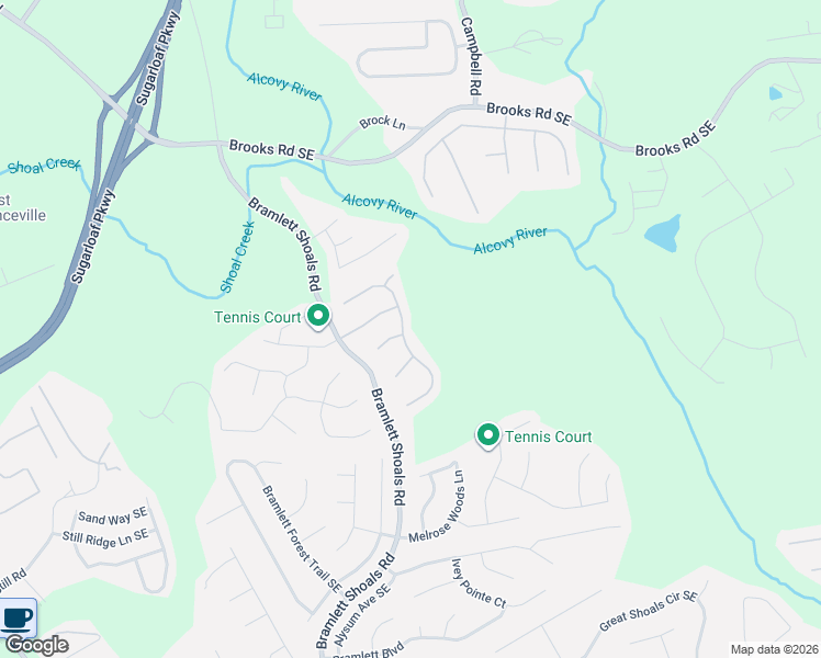 map of restaurants, bars, coffee shops, grocery stores, and more near 1414 Log Cabin Lane Southeast in Lawrenceville