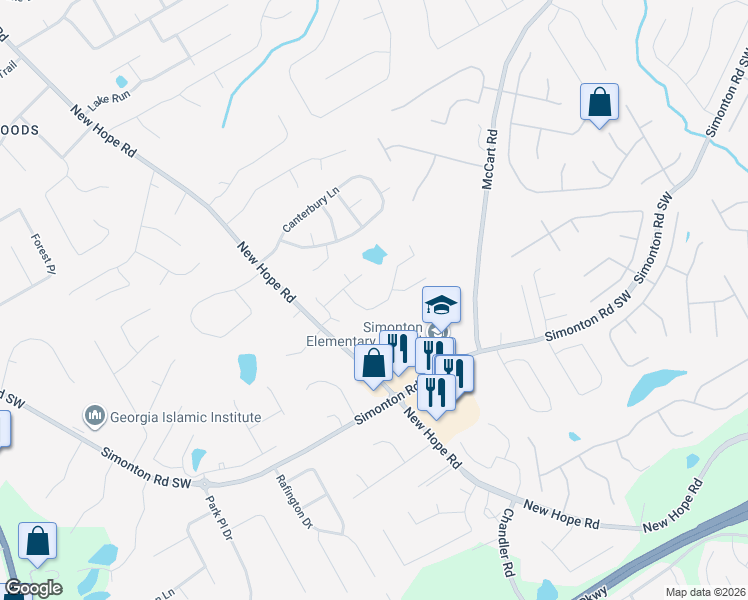 map of restaurants, bars, coffee shops, grocery stores, and more near 174 Adams Lake Drive in Lawrenceville