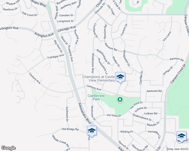 map of restaurants, bars, coffee shops, grocery stores, and more near 6180 Windemere Way in Riverside