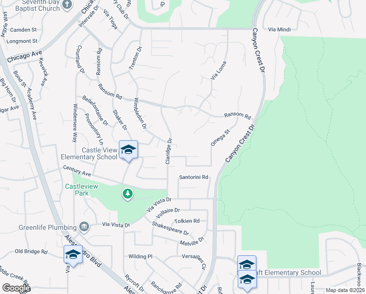 map of restaurants, bars, coffee shops, grocery stores, and more near 6193 Claridge Drive in Riverside