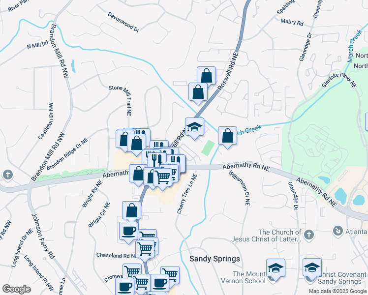 map of restaurants, bars, coffee shops, grocery stores, and more near in Sandy Springs