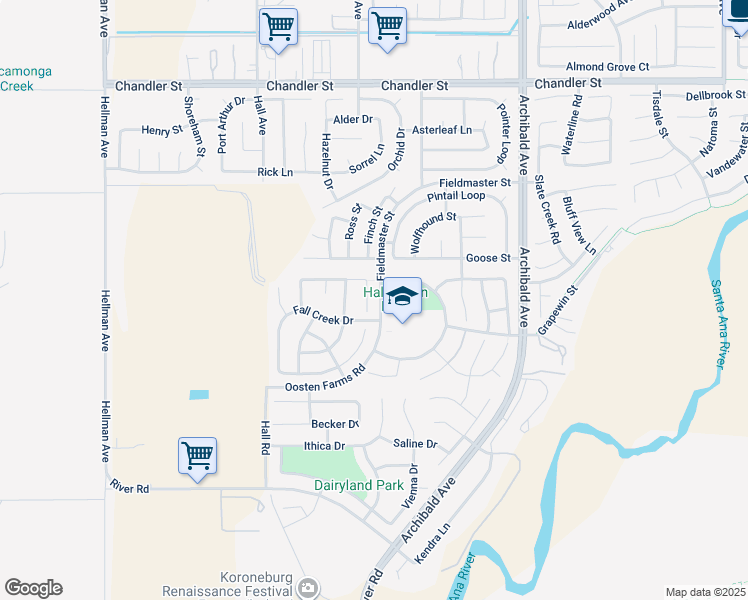 map of restaurants, bars, coffee shops, grocery stores, and more near 8252 Ivy Springs Court in Corona