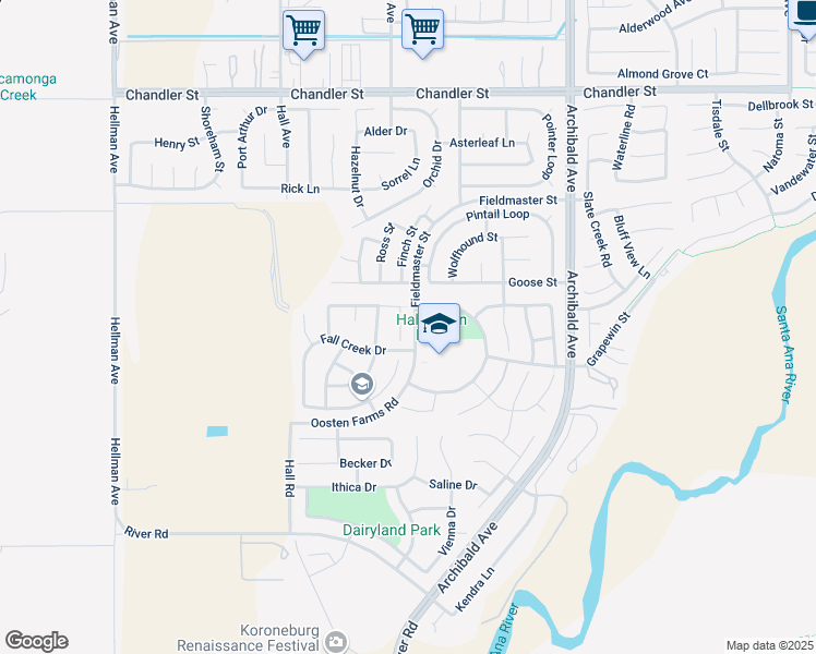 map of restaurants, bars, coffee shops, grocery stores, and more near 8252 Ivy Springs Court in Corona
