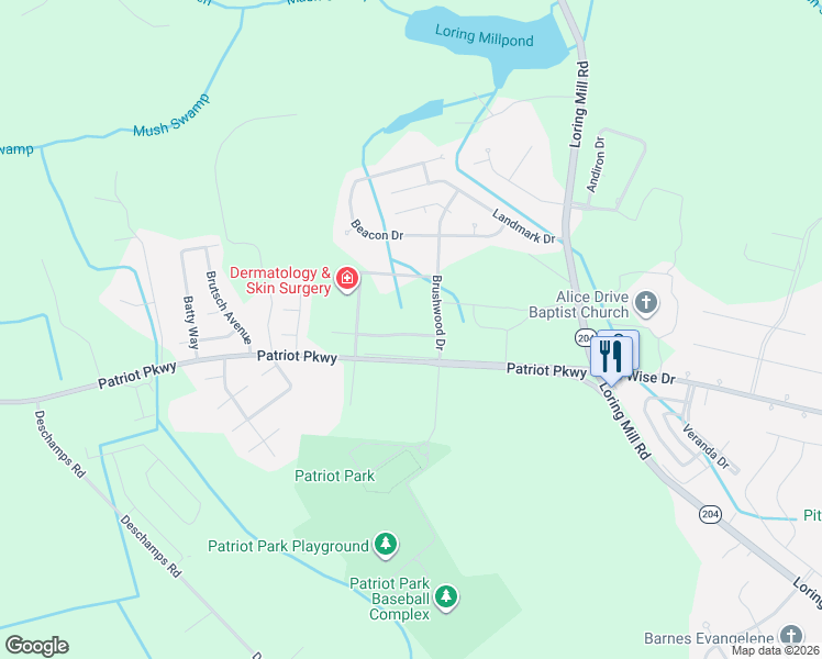map of restaurants, bars, coffee shops, grocery stores, and more near 530 Brushwood Drive in Sumter