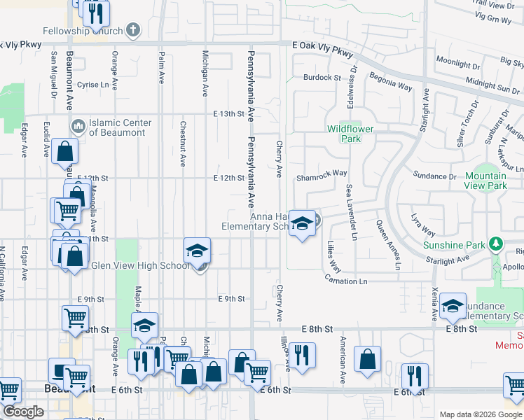 map of restaurants, bars, coffee shops, grocery stores, and more near 1115 Radka Avenue in Beaumont
