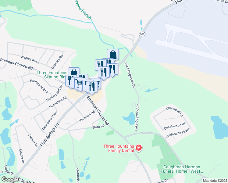 map of restaurants, bars, coffee shops, grocery stores, and more near 3965 Platt Springs Road in West Columbia