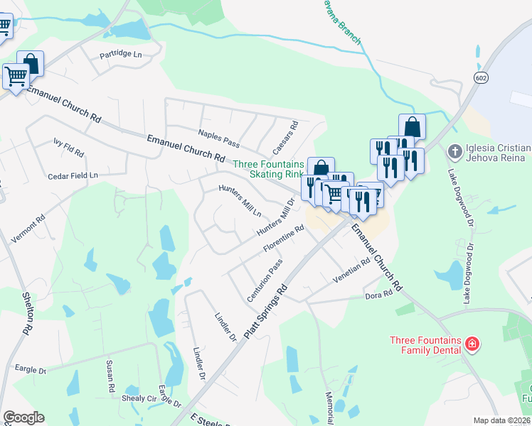 map of restaurants, bars, coffee shops, grocery stores, and more near 114 Hunters Mill Lane in West Columbia