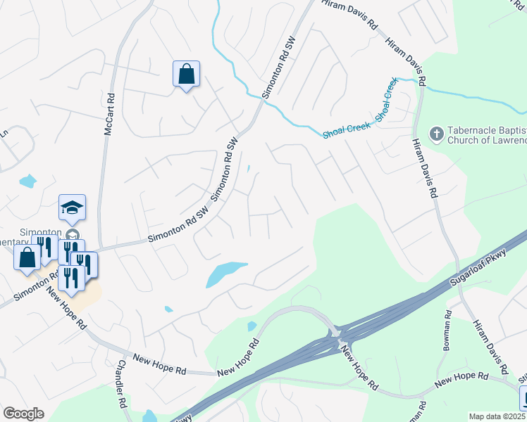 map of restaurants, bars, coffee shops, grocery stores, and more near 542 Simonton Ridge Tr Southeast in Lawrenceville