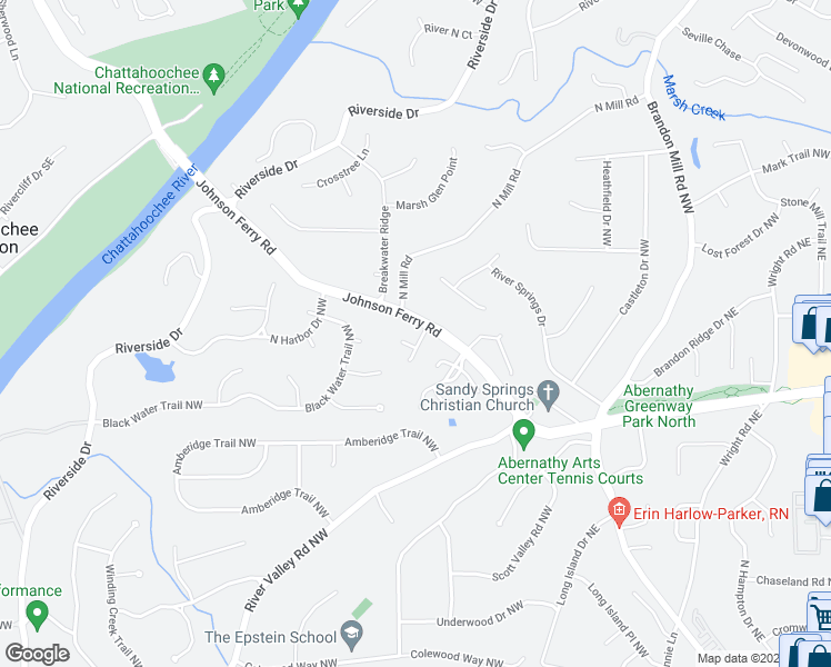 map of restaurants, bars, coffee shops, grocery stores, and more near 6700 Laurian Wood Drive Northwest in Atlanta