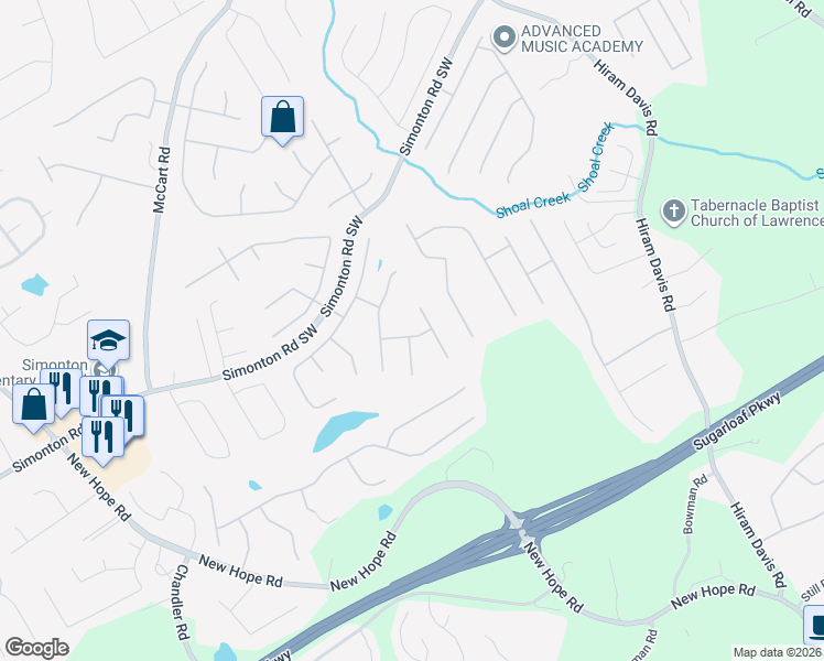 map of restaurants, bars, coffee shops, grocery stores, and more near 1093 Simonton Hill Court Southeast in Lawrenceville