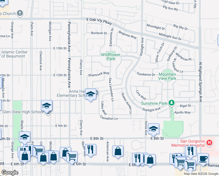 map of restaurants, bars, coffee shops, grocery stores, and more near 1105 Sea Lavender Lane in Beaumont