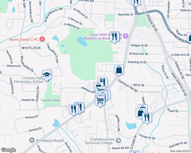 map of restaurants, bars, coffee shops, grocery stores, and more near 763 Arrendale Drive in Marietta
