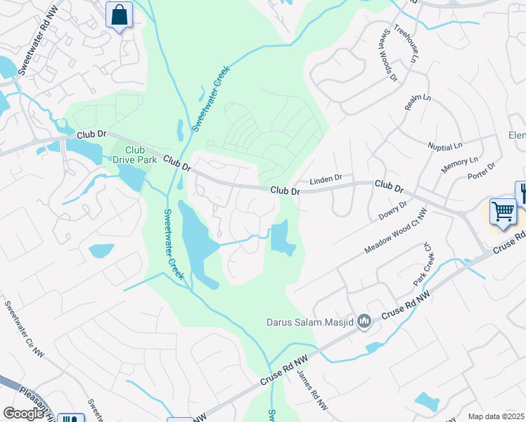 map of restaurants, bars, coffee shops, grocery stores, and more near 1075 Kibbe Circle Northwest in Lawrenceville