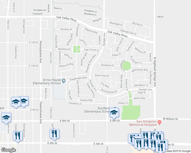 map of restaurants, bars, coffee shops, grocery stores, and more near 1090 Shooting Star Drive in Beaumont