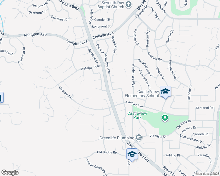map of restaurants, bars, coffee shops, grocery stores, and more near 6206 Academy Avenue in Riverside