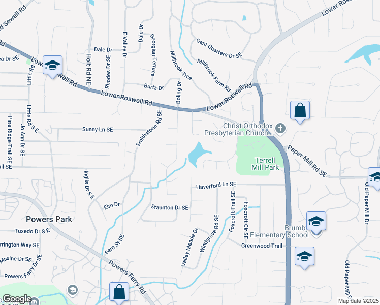 map of restaurants, bars, coffee shops, grocery stores, and more near 490 Berrypatch Court Southeast in Marietta