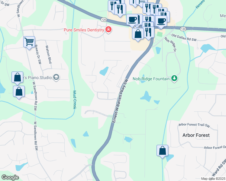 map of restaurants, bars, coffee shops, grocery stores, and more near 683 Alexander Farms Lane in Marietta