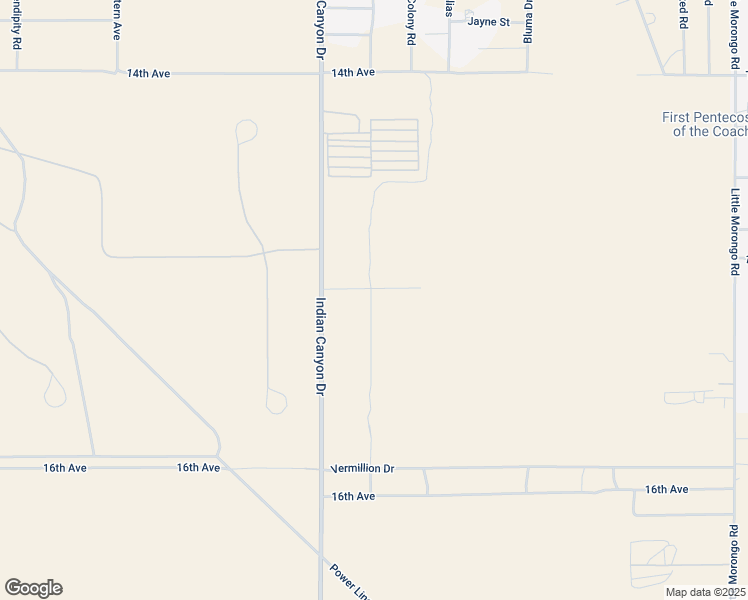 map of restaurants, bars, coffee shops, grocery stores, and more near 15110 Indian Canyon Drive in Desert Hot Springs