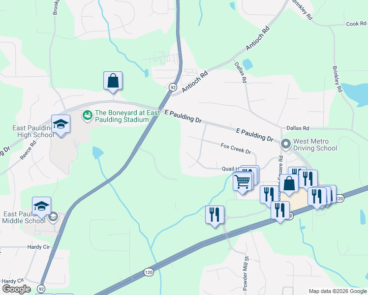 map of restaurants, bars, coffee shops, grocery stores, and more near 87 Mountain View Court in Dallas