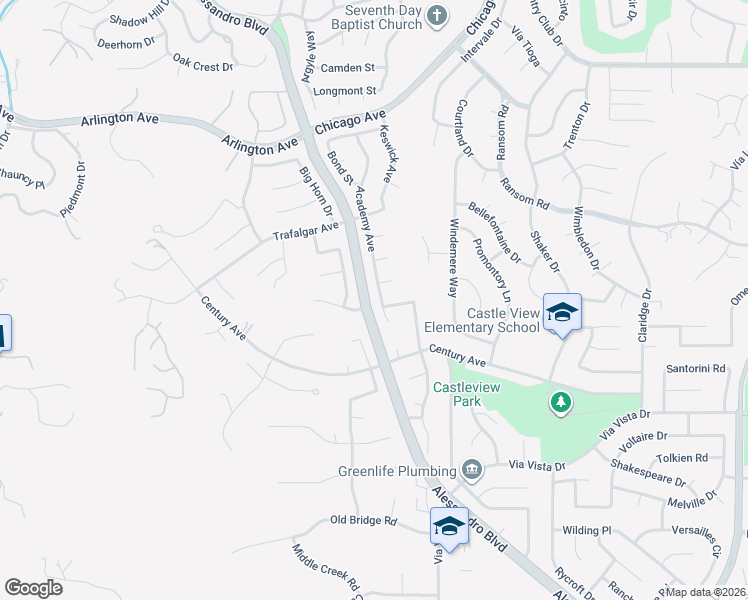 map of restaurants, bars, coffee shops, grocery stores, and more near 6206 Academy Avenue in Riverside