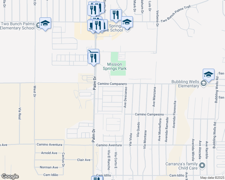 map of restaurants, bars, coffee shops, grocery stores, and more near 15300 Palm Drive in Desert Hot Springs
