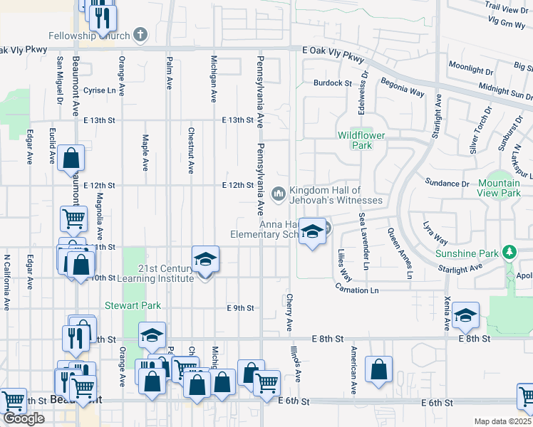 map of restaurants, bars, coffee shops, grocery stores, and more near 1160 Pennsylvania Avenue in Beaumont