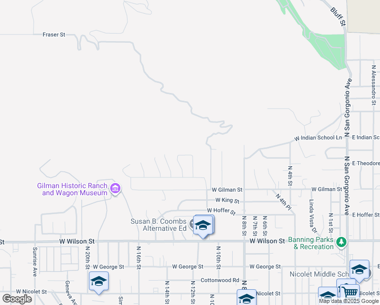map of restaurants, bars, coffee shops, grocery stores, and more near 1249 Butterfly Way in Banning