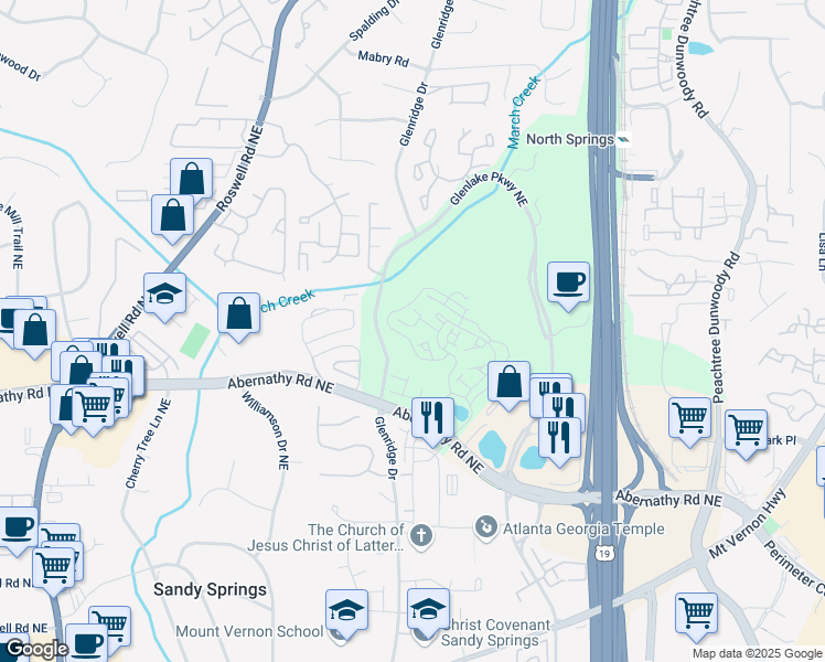 map of restaurants, bars, coffee shops, grocery stores, and more near 6701 Prelude Drive in Sandy Springs