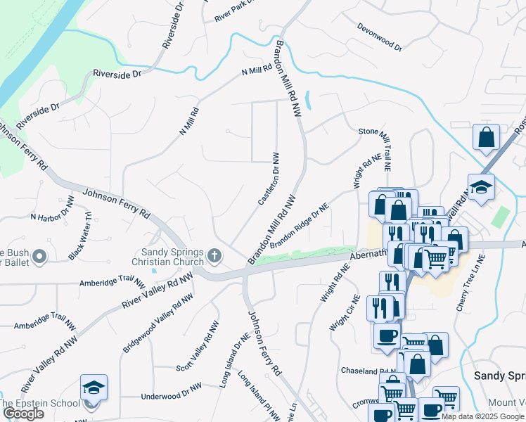 map of restaurants, bars, coffee shops, grocery stores, and more near 6701 Castleton Drive Northwest in Atlanta