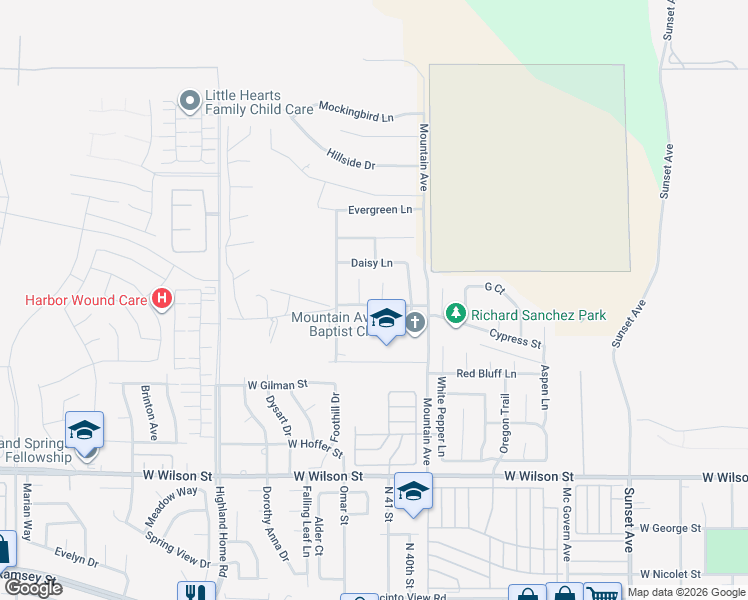 map of restaurants, bars, coffee shops, grocery stores, and more near 1505 Willow Place in Banning