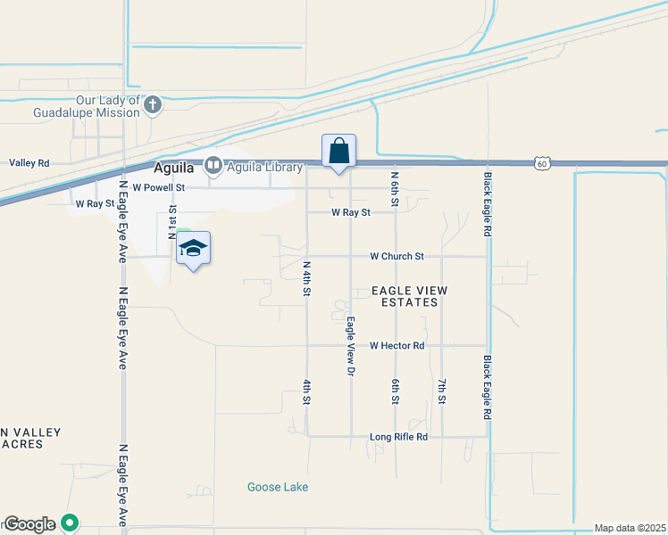 map of restaurants, bars, coffee shops, grocery stores, and more near 51013 West Church Street in Aguila