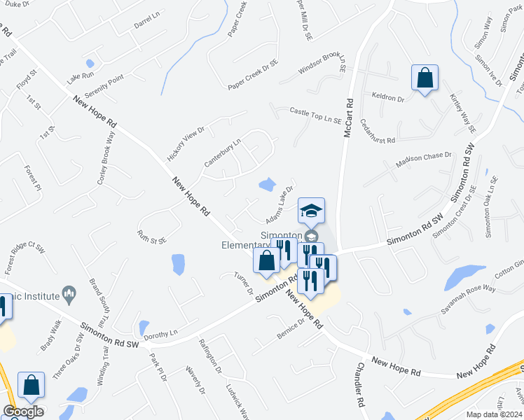 map of restaurants, bars, coffee shops, grocery stores, and more near 361 Hemlock Drive in Lawrenceville