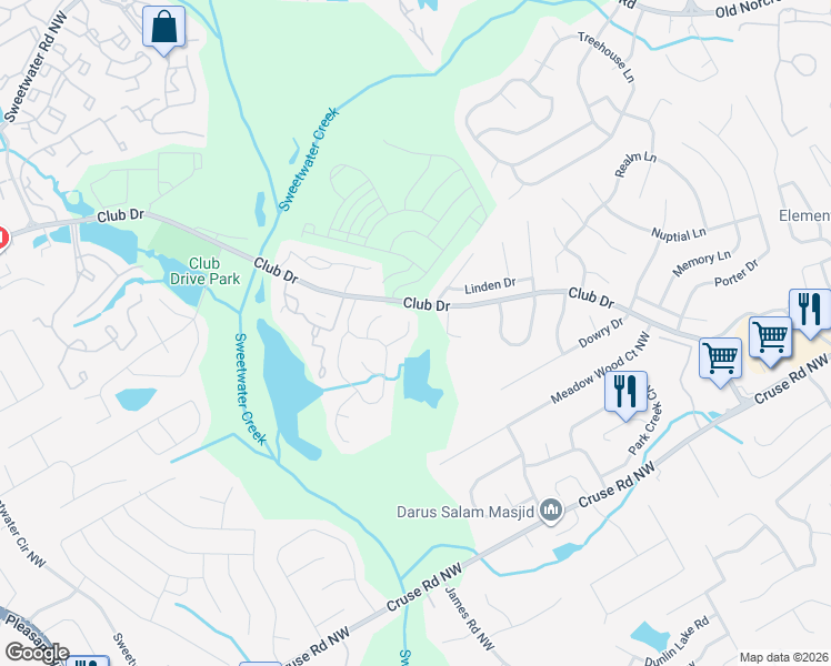 map of restaurants, bars, coffee shops, grocery stores, and more near 3140 Jorden Crest Court Northwest in Lawrenceville