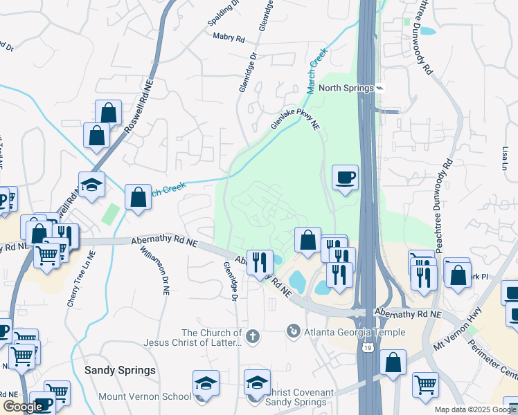 map of restaurants, bars, coffee shops, grocery stores, and more near 6790 Encore Boulevard in Sandy Springs