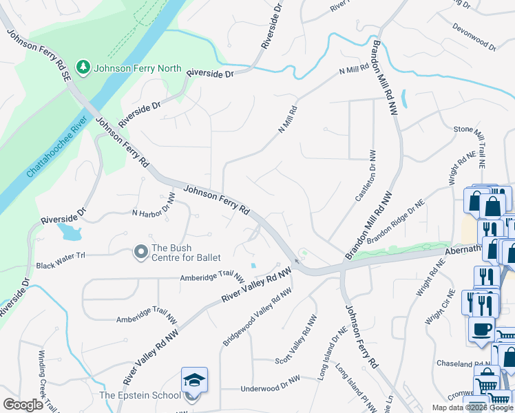 map of restaurants, bars, coffee shops, grocery stores, and more near 200 North Springs Court in Sandy Springs