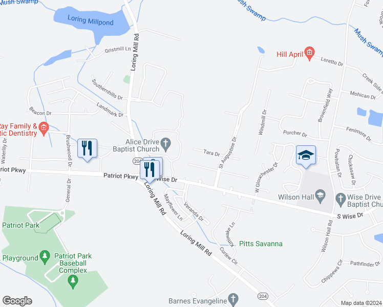 map of restaurants, bars, coffee shops, grocery stores, and more near 3060 Tara Drive in Sumter