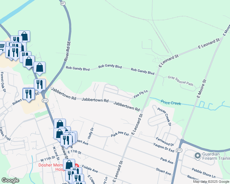 map of restaurants, bars, coffee shops, grocery stores, and more near 402 Fire Fly Lane in Southport