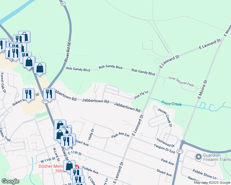 map of restaurants, bars, coffee shops, grocery stores, and more near 402 Fire Fly Lane in Southport