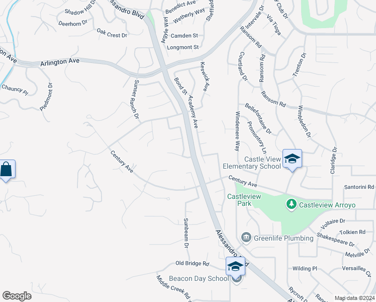 map of restaurants, bars, coffee shops, grocery stores, and more near 6196 Bluffwood Drive in Riverside