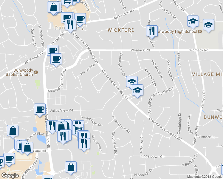 map of restaurants, bars, coffee shops, grocery stores, and more near 1466 Valley View Manor in Atlanta
