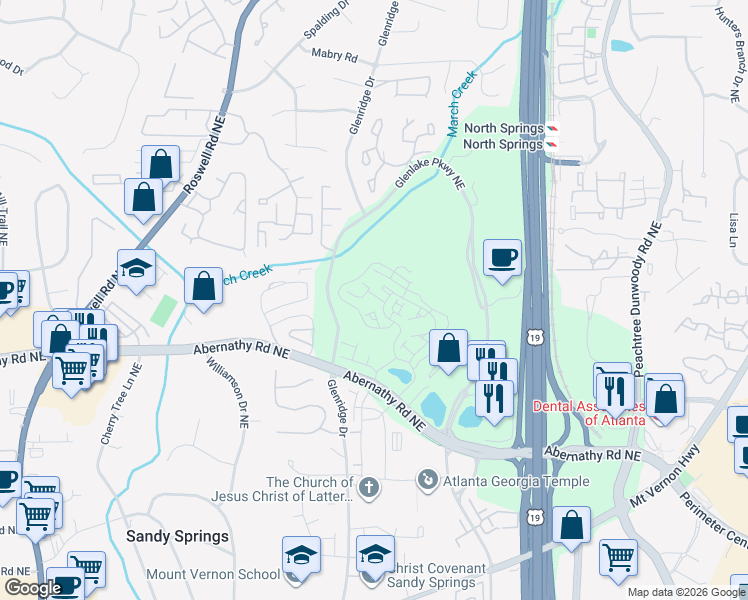 map of restaurants, bars, coffee shops, grocery stores, and more near 6779 Encore Boulevard in Sandy Springs