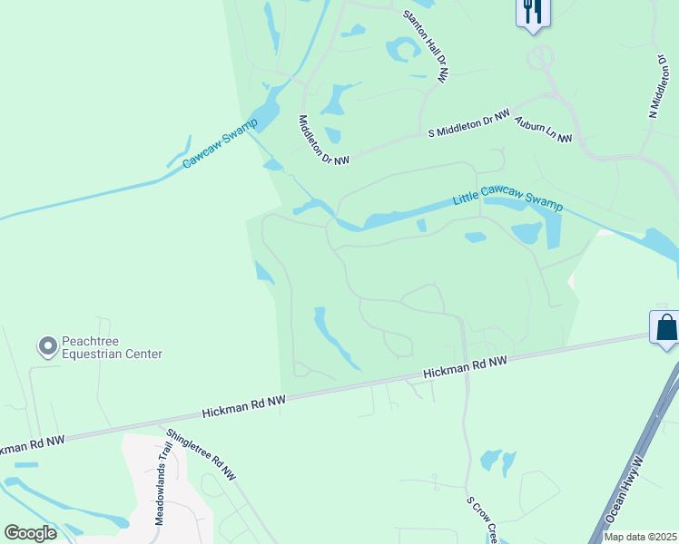 map of restaurants, bars, coffee shops, grocery stores, and more near 417 Crow Creek Drive Northwest in Calabash