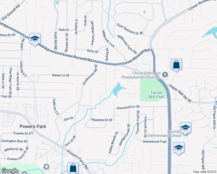 map of restaurants, bars, coffee shops, grocery stores, and more near 490 Berrypatch Court Southeast in Marietta