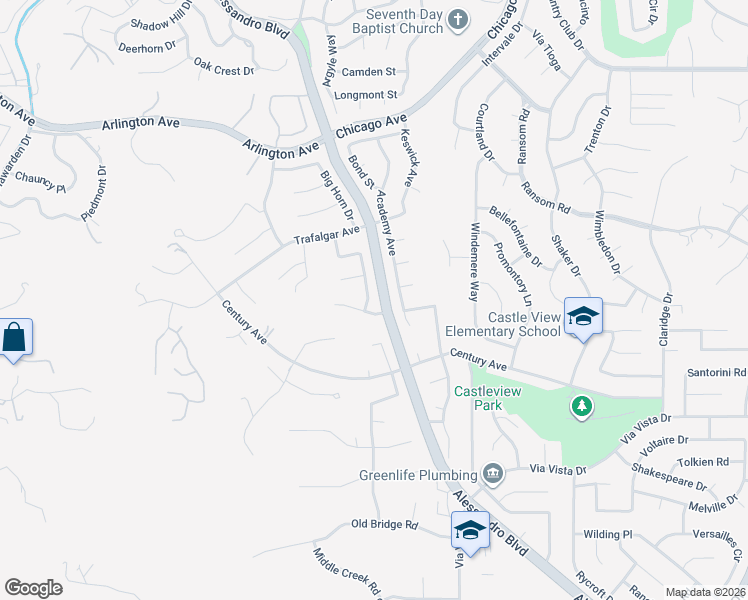 map of restaurants, bars, coffee shops, grocery stores, and more near 6196 Bluffwood Drive in Riverside