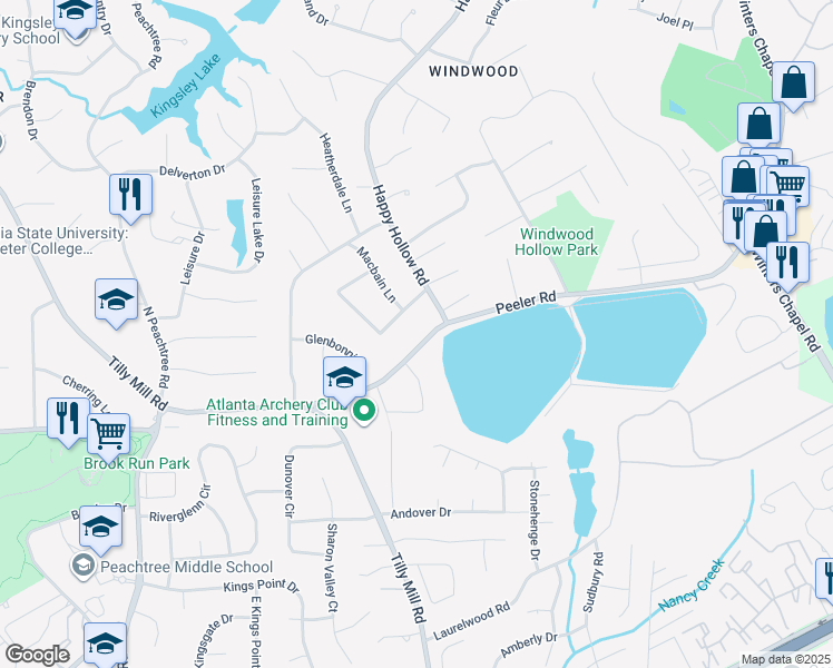 map of restaurants, bars, coffee shops, grocery stores, and more near 2740 Peeler Road in Doraville