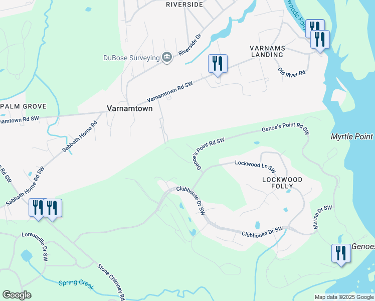 map of restaurants, bars, coffee shops, grocery stores, and more near 2935 North Court in Brunswick County