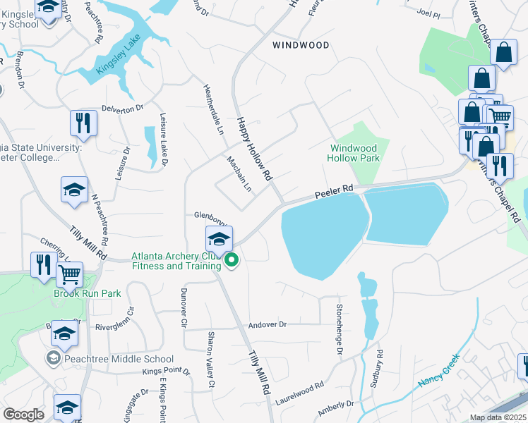 map of restaurants, bars, coffee shops, grocery stores, and more near 2740 Peeler Road in Doraville