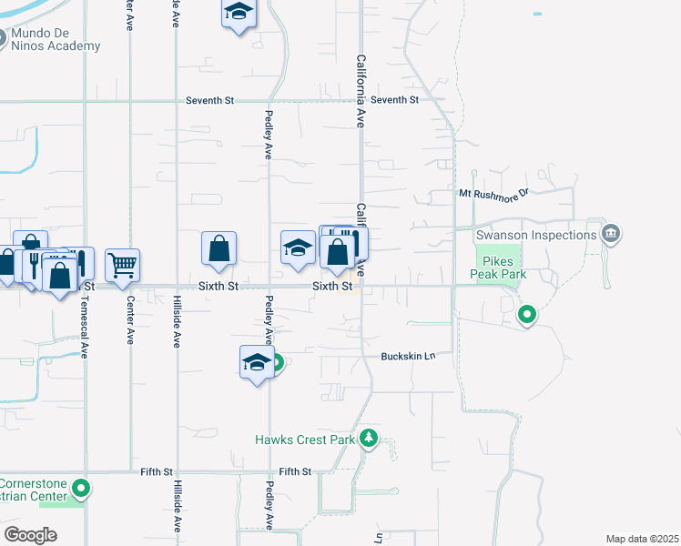 map of restaurants, bars, coffee shops, grocery stores, and more near 343 Sixth Street in Norco