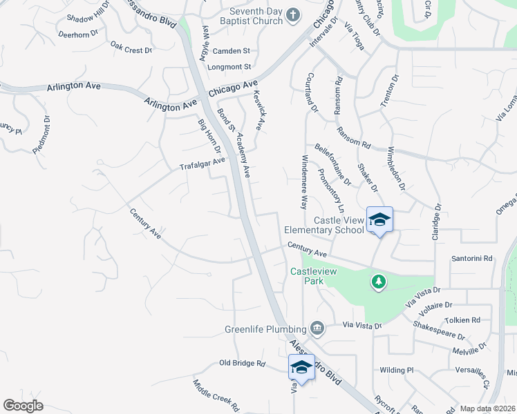 map of restaurants, bars, coffee shops, grocery stores, and more near 6206 Academy Avenue in Riverside