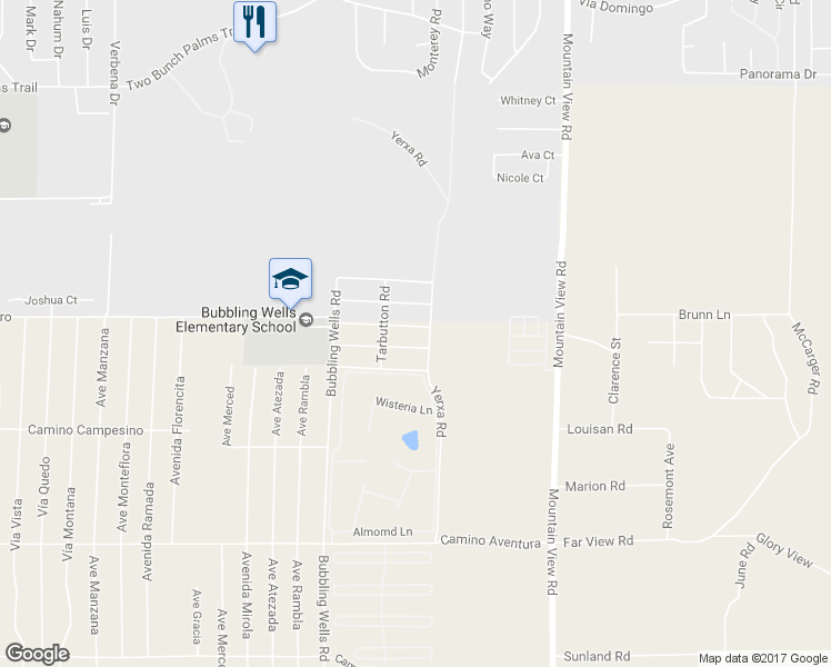 map of restaurants, bars, coffee shops, grocery stores, and more near 67697 San Tomas Street in Desert Hot Springs